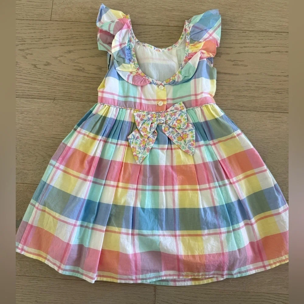 Tommy Bahama Girls Multicolor Plaid Sleeveless Lined Ruffle Dress Size 4